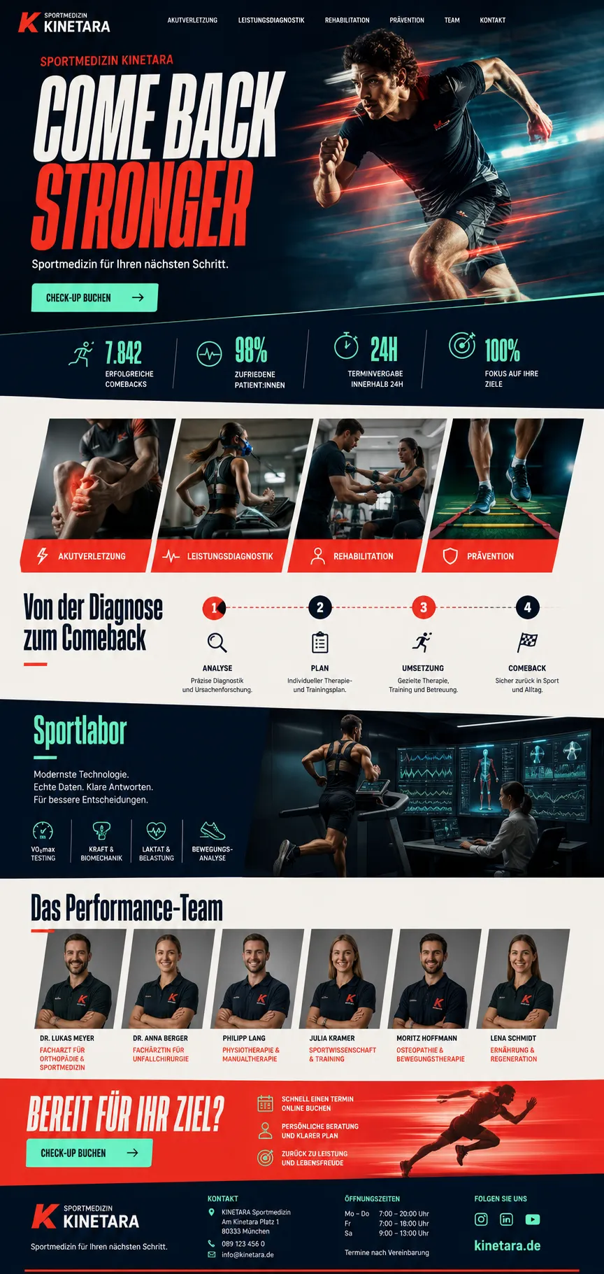 Beispiel-Startseite im mbcreate-Design: Sportmedizin