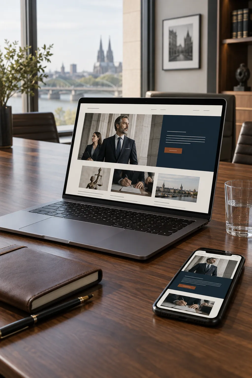 Laptop und Smartphone zeigen eine gepflegte Kanzlei-Website