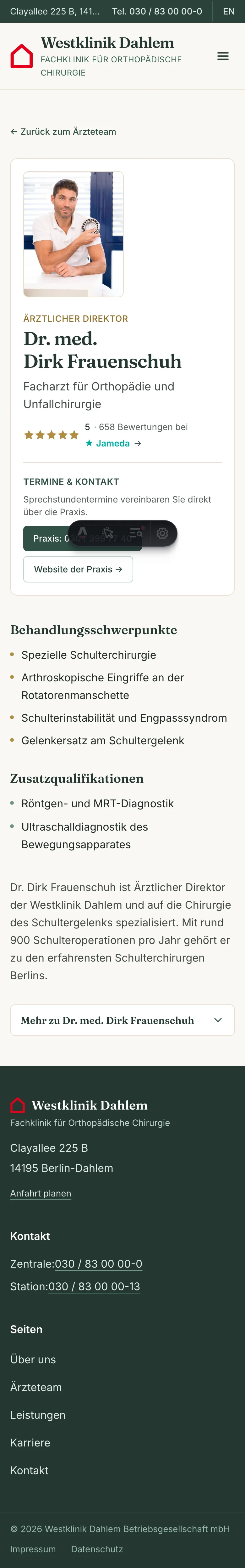 Arztprofil von Dr. med. Dirk Frauenschuh auf dem Handy